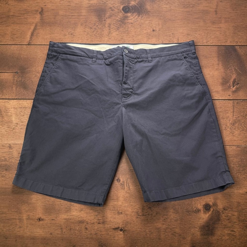 Lacoste Mens Navy Blue Slim Fit Organic Stretch Cotton Chino Shorts 10" Size 42